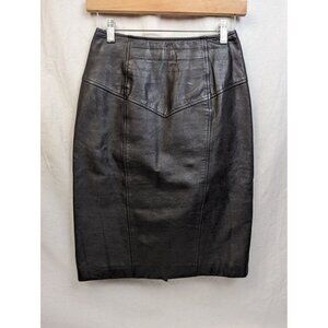 Pelle Cuir Women's Vintage Black Leather Paneled Pencil Skirt Sz 10
